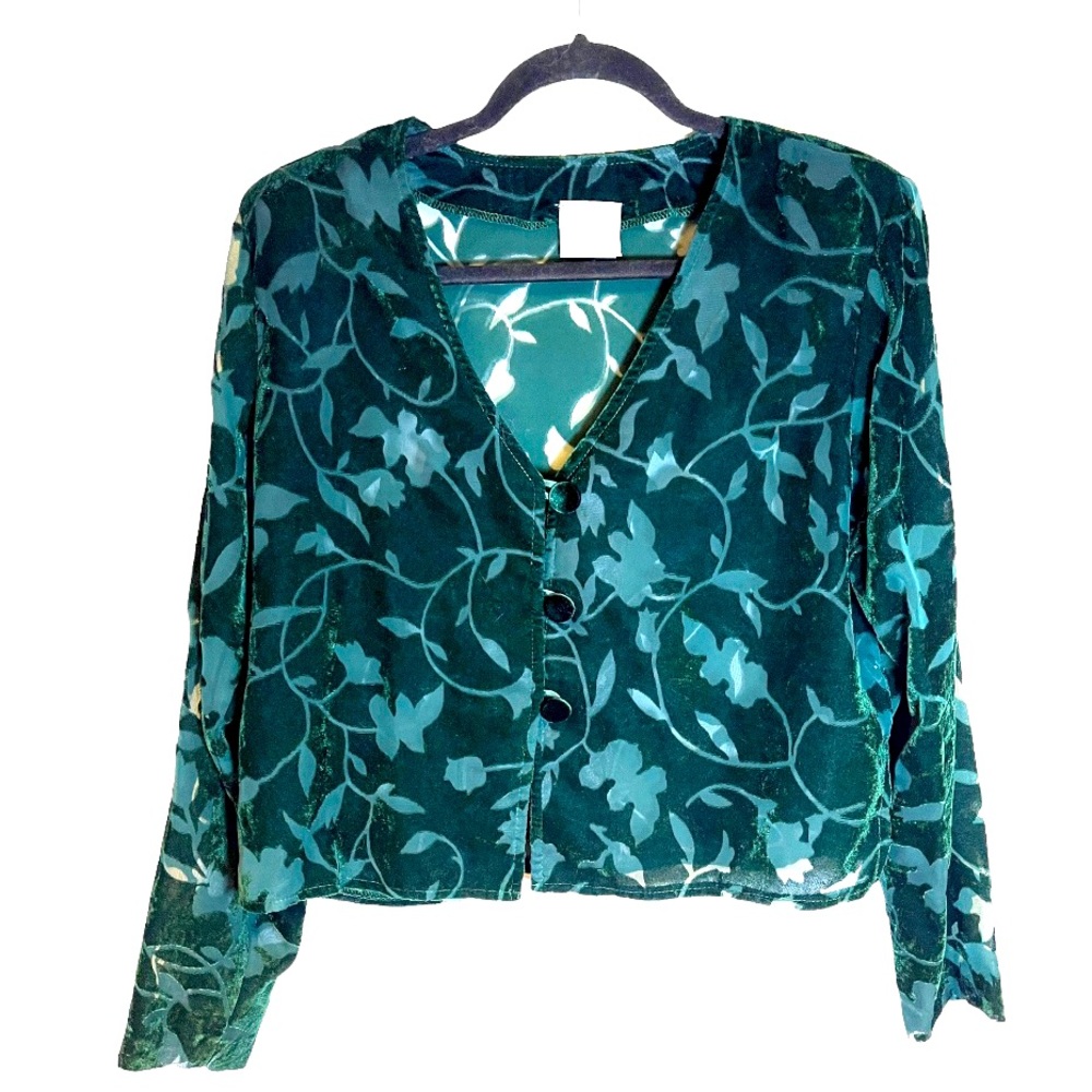 Rabbit Rabbit Rabbit Designs Green Burnt Velvet‎ Cardigan Button Front Jacket 12